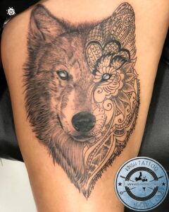 Geometric Half Wolf Tattoo
