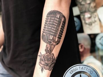 Microphone Tattoo with rose tattoo